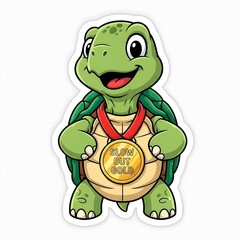 Fototapeta premium Champion Turtle: Cute Cartoon Tortoise with Gold Medal