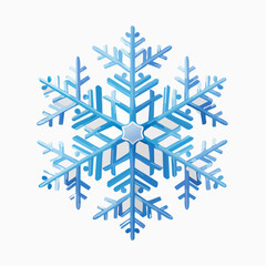 Detailed icy blue snowflake with sharp crystal edges and frosty texture on white background. Ideal for winter themes, holidays, and seasonal decorations.