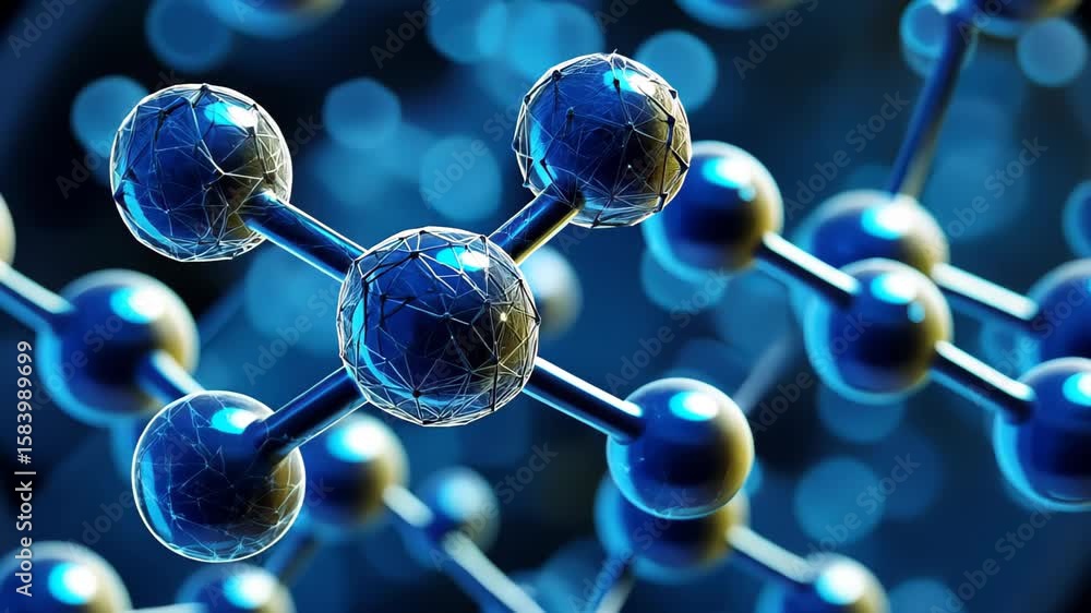 Aufkleber molecular structure: intricate network of blue metallic atoms connected by bonds, forming a complex 