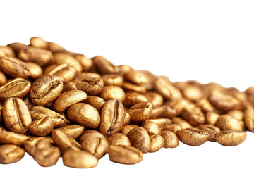 Gold coffee beans isolated on a white background