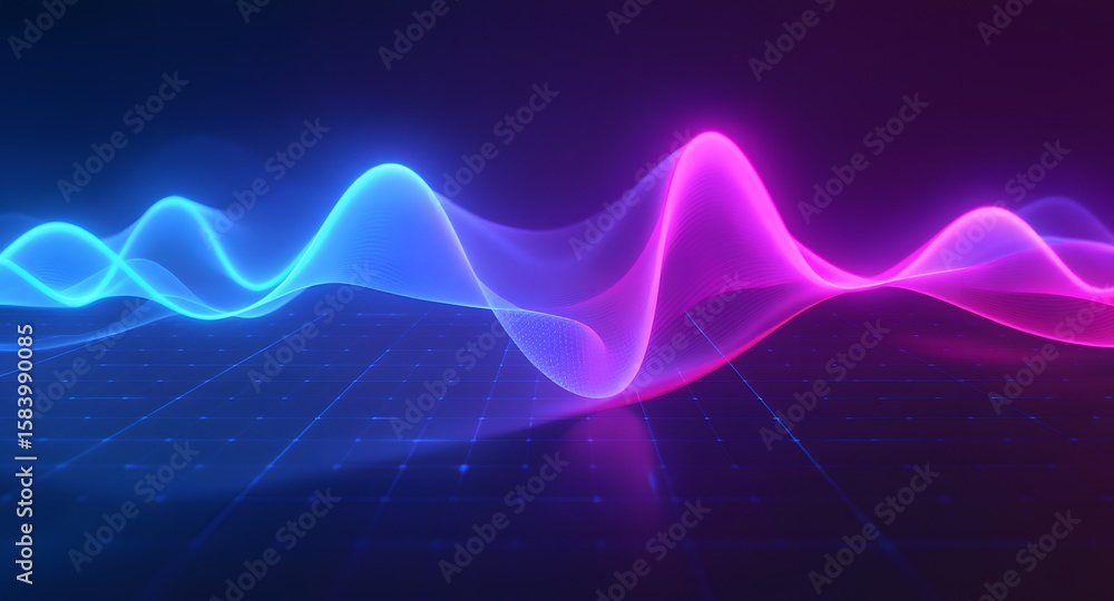 Aufkleber abstract vibrant wave pattern in pink and blue hues over a grid creating an energetic futuristic atm