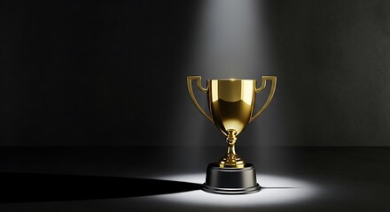 A Gleaming Golden Trophy Bathed in Dramatic Spotlight on a Dark Stage Showcasing Achievement and Victory