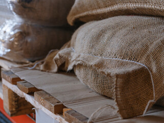 Coffee Bean Sacks In Warehouse Storage
