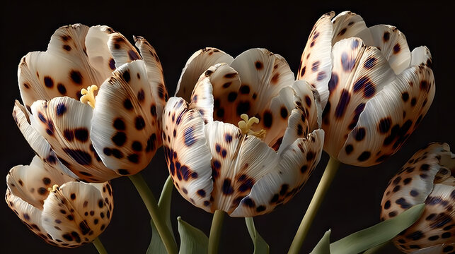 Leopard Print Tulips in Hyper-Real Botanical Studio Close-Up