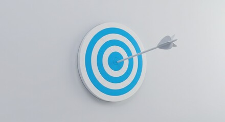 Arrow hits the bullseye on a blue and white target against a plain white background.