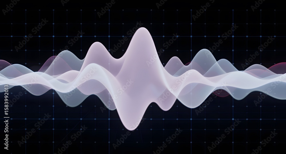 Aufkleber abstract waveform visualization in shades of pink and blue set against a dark background. the image 
