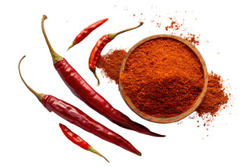 Red chili powder isolated on transparent background. Generative AI.