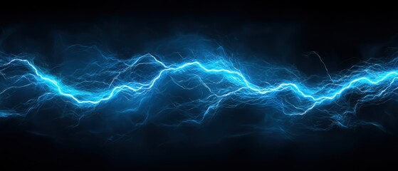 Bright Blue Electric Lightning Bolt on Dark Background for Graphic Design