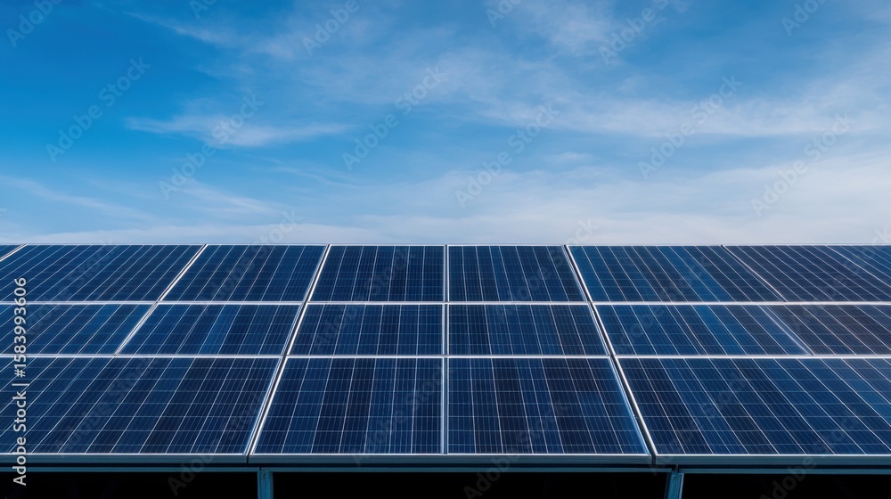 Aufkleber solar panel array under clear blue sky with soft cloud coverage