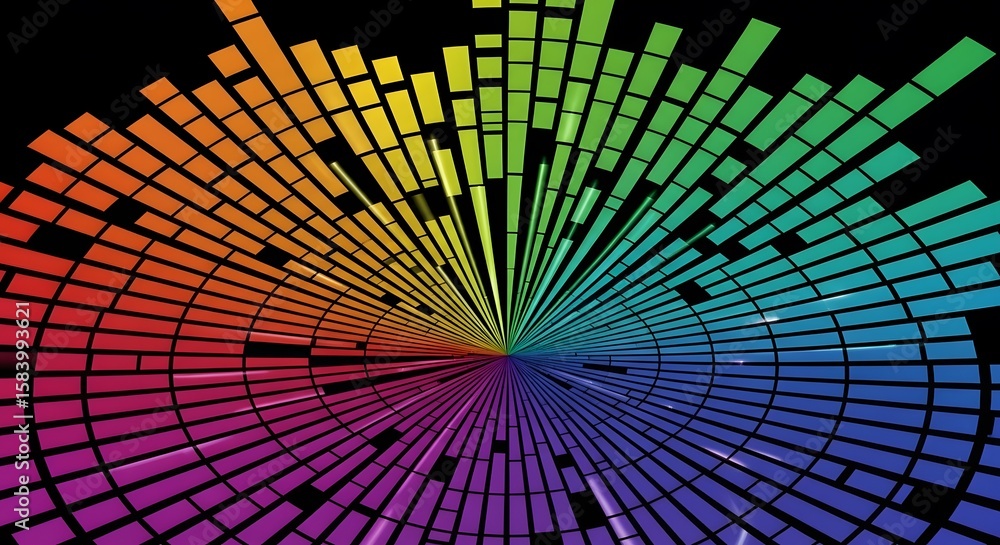 Aufkleber abstract colorful equalizer pattern in a radial design against a black background. digital visualiza