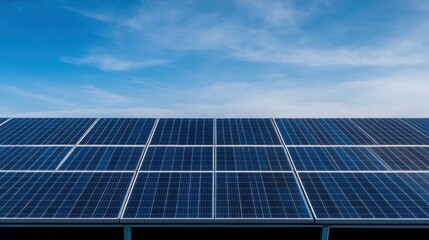 Solar Panel Array Under Clear Blue Sky with Soft Cloud Coverage