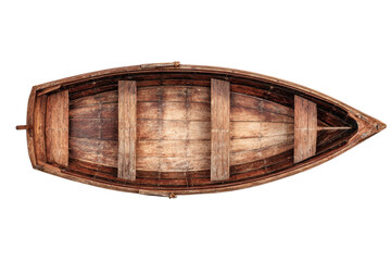 Wooden rowing boat top view isolated on white background