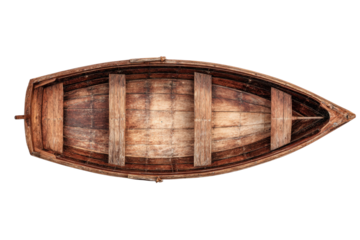 Wooden rowing boat top view isolated on white background