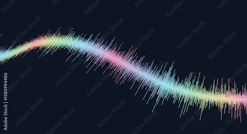 Aufkleber abstract waveform pattern in rainbow colors on a dark background. digital art with vibrant spectrum 