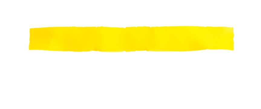 Bright yellow paper ribbon or tape strip with torn rough edges isolated on transparent background is