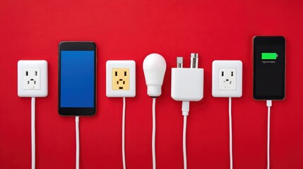 Smart power strip with timer and connected devices, saving electricity at home, modern lifestyle tech, energy saving concept, for Advertise, for banner, with copy space