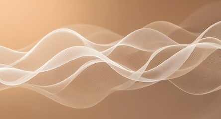 Abstract background with flowing light curves over a gradient of beige and brown tones. The shapes create a sense of depth and fluidity. Suitable for design projects.