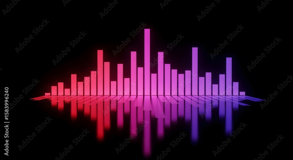 Aufkleber abstract sound wave visualization with a vibrant gradient of red to purple bars against a dark backg
