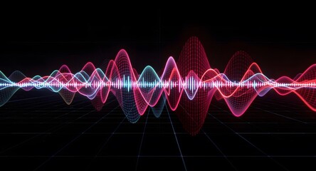 Abstract Sound Wave Visualization in Neon Colors on Dark Background