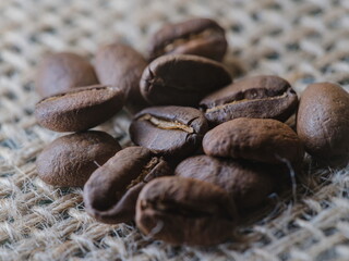 Coffee Bean Burlap Material Close-Up