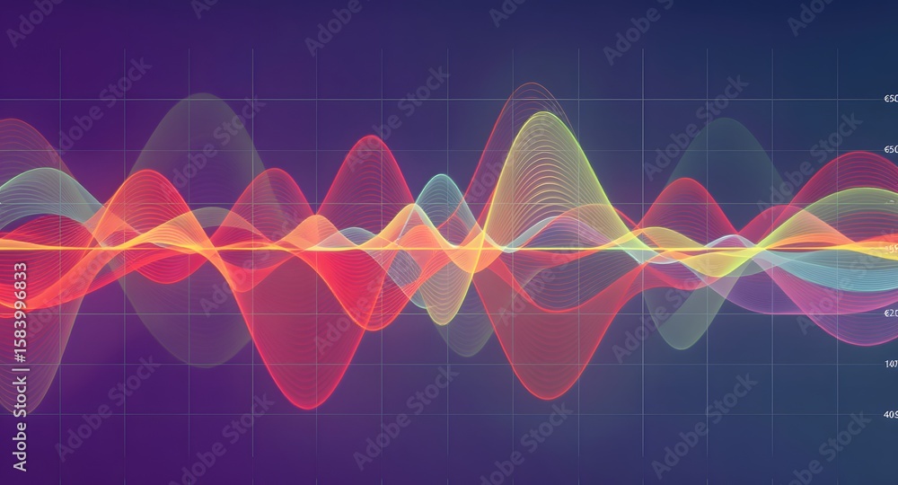 Aufkleber abstract visualization of sound waves in vibrant colors. dynamic flowing lines on a dark background 