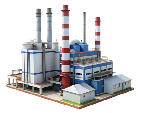industrial plant with factory isolated on white background. PNG Transparent file type with high definition quality And vibrant color grading Available.