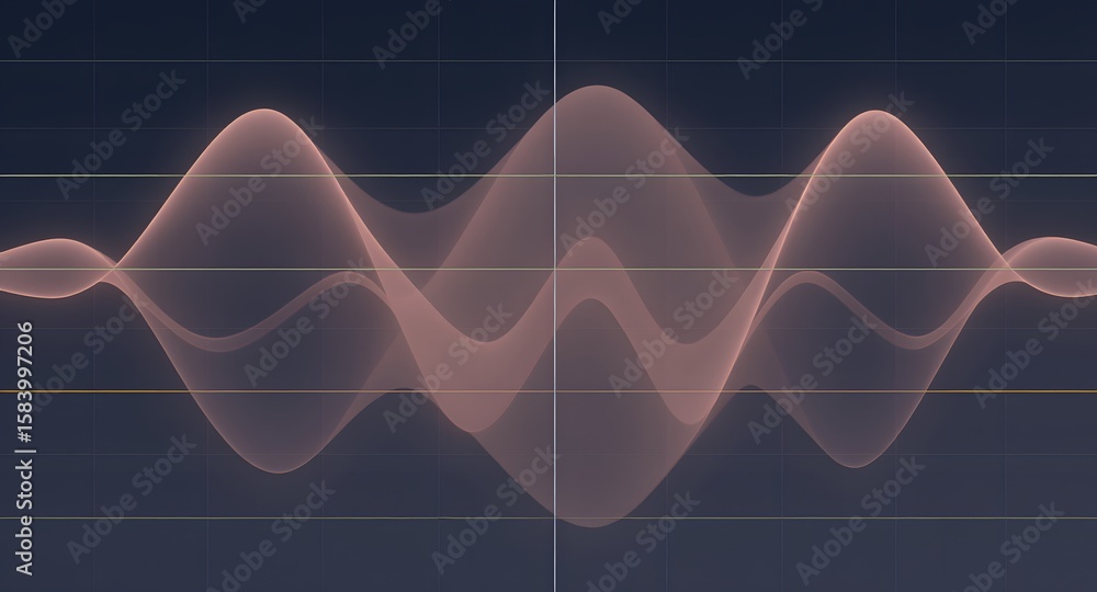 Aufkleber abstract visualization of sound waves in a symmetrical display with soft red lines against a dark ba