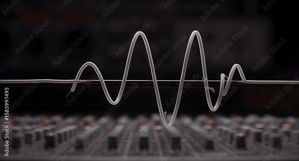 Poster abstract representation of sound waves over a sound mixer in a dark studio environment with selectiv
