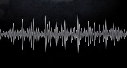 Abstract representation of sound waves in white against a black background. The illustration features a dynamic, fluctuating waveform suggesting audio or data visualization concepts.