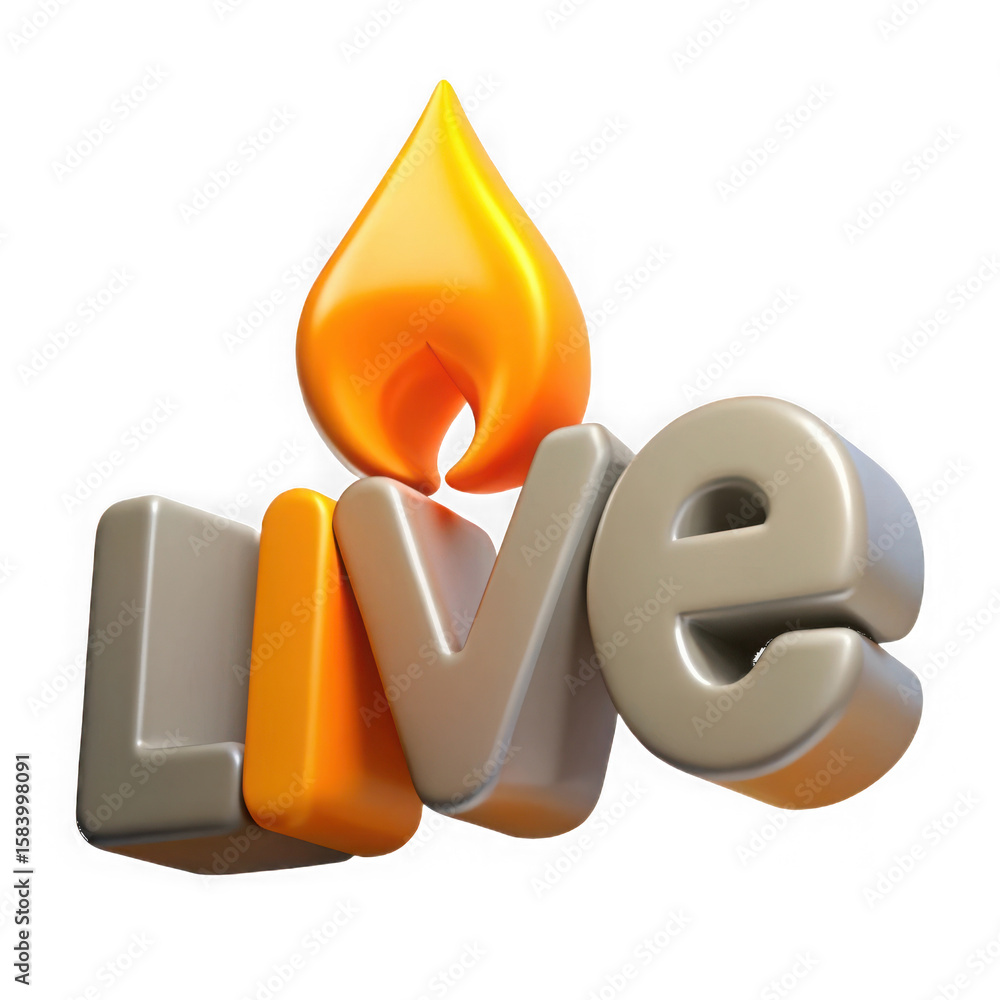 Poster 3d render of the word live with a flame isolated on a transparent background image