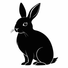 Black silhouette of a cute rabbit sitting on a white background