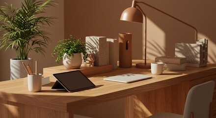 Minimalist Workspace with Natural Light and Warm Tones
