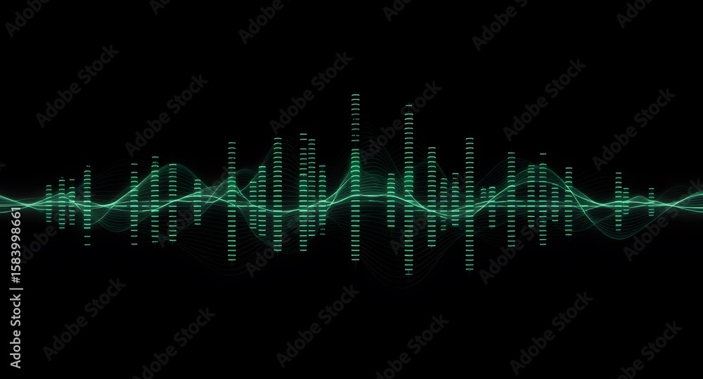 Aufkleber abstract visualization of sound waves in teal against a black background depicting data and digital 