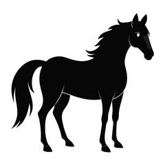 Obraz premium Elegant black horse silhouette with flowing mane and tail on a white background