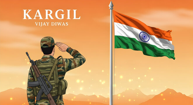 Indian Soldier Saluting the Flag: Kargil Vijay Diwas