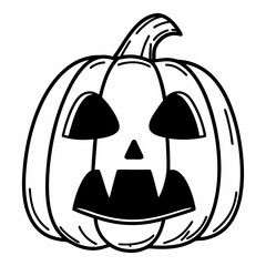 Simple black and white outline illustration of a spooky jack o lantern for halloween