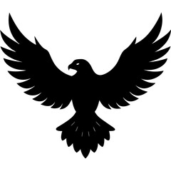 Powerful black silhouette of an eagle with wings spread wide