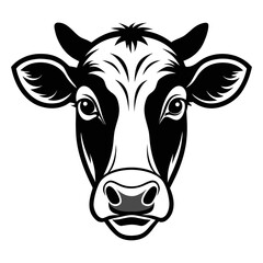 Stylized black and white illustration of a cow s face on a white background