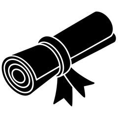 Black silhouette of a rolled diploma or certificate tied with a ribbon