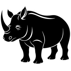 Stylized black silhouette of a rhinoceros with white accents on a white background