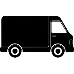 Simple black silhouette of a delivery van with white outline details