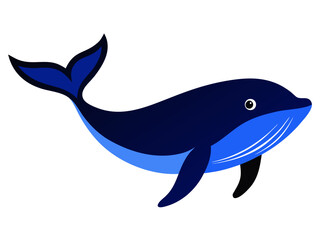 Stylized blue whale illustration with dark blue and light blue tones