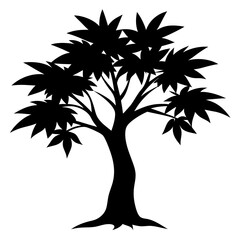 Obraz premium Stylized black silhouette of a deciduous tree with broad leaves