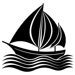 Stylized black silhouette of a sailboat on wavy water