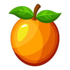 Bright orange fruit with green leaves and a brown stem on a white background