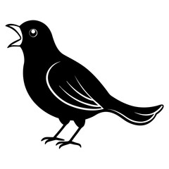 Stylized silhouette of a black bird singing with its beak open