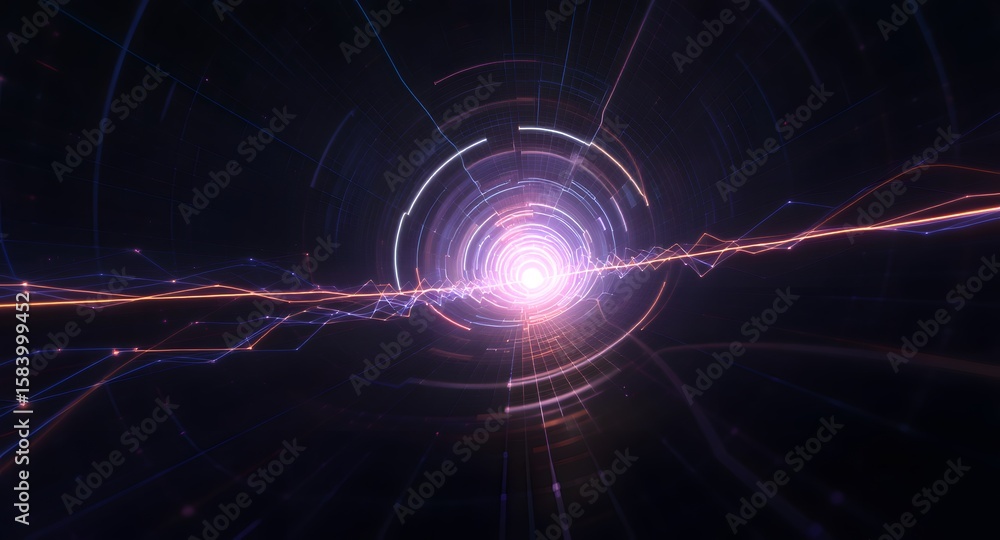 Aufkleber abstract tunnel of light with a central bright core surrounded by glowing particles and lines creati