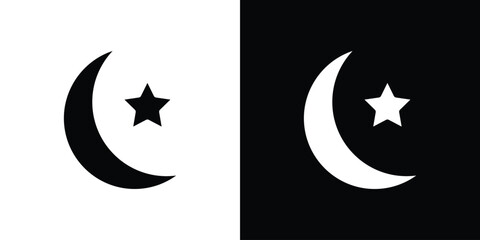 Moon and star icon silhouette in black flat style. Graphic element
