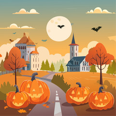 A small town with a spooky atmosphere for Halloween