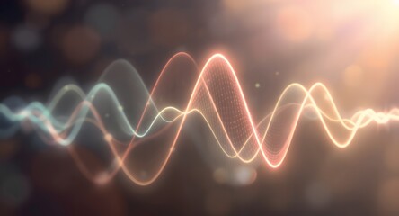 Abstract digital artwork featuring vibrant undulating wave patterns highlighted against a soft bokeh background with light flare elements suggestive of sound or energy